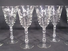 Rock Sharpe Halifax pattern 3900 stem 3005 Gray Cut Floral Water Group of 10
