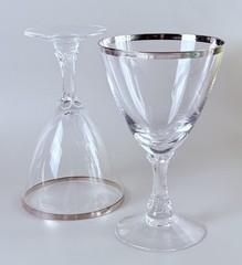VTG Fostoria Platinum Ring Rim Crystal Martini Bar Glass MCM Set 2 Wedding Gift