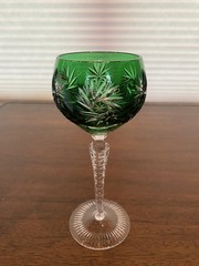 STUNNING VTG NACHTMANN Green Cut To Clear SCHLIFF Crystal Hock Wine Glass 8.25″H