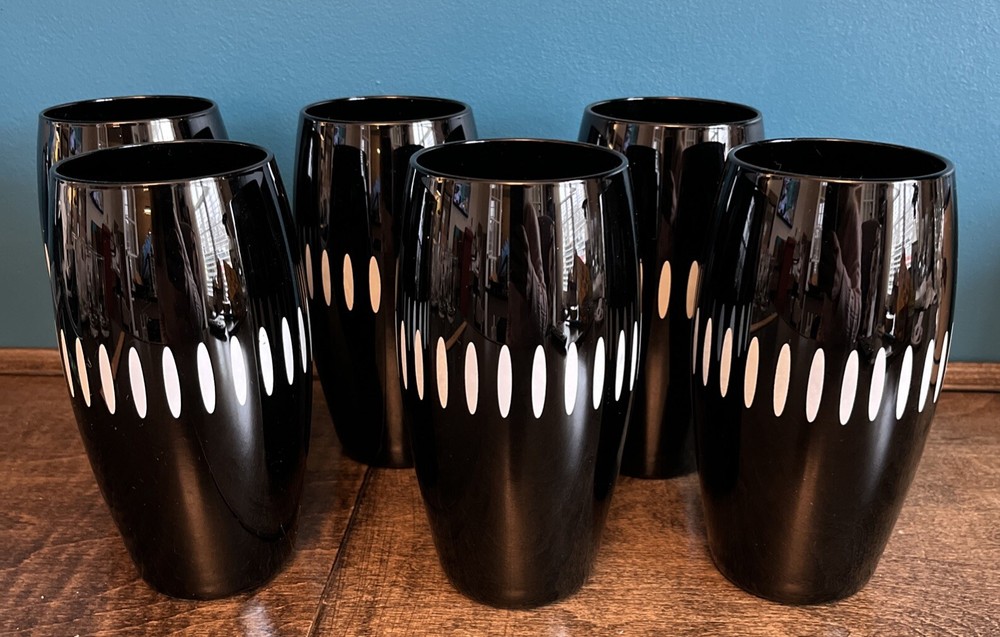 Unique Pier 1 Verre Noir Black Mouth Blown Glass Tumblers ~ Set of 6 ~ NWT
