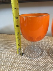 MCM Retro Bartlett Collins Orange Stem Goblet Glass Vintage Thumbprint Set Of 2