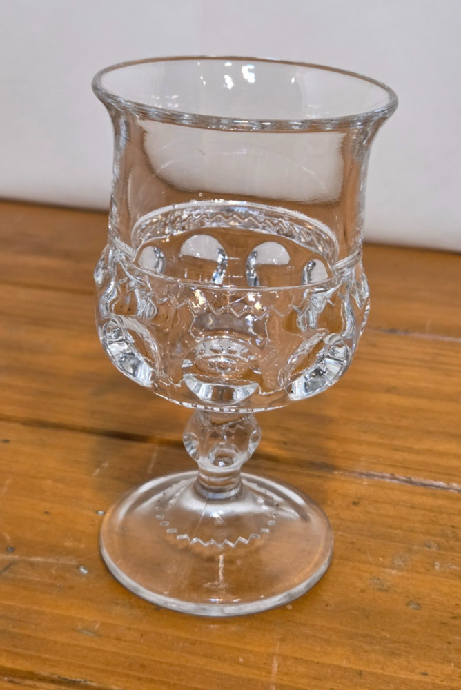 Vintage King’s Crown Clear Glass Cordial Liqueur Stemware Thumbprint Tiffin