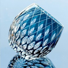 Water Drops Design Hand Cut To Clear Glass Whiskey Crystal Glass 11oz Ink Blue