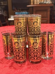 Exquisite MCM Libbey Hollywood Regency Highball Glasses Set Of 8 1965 22k Gold