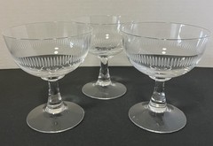 Set of 3 Vintage Crystal Cocktail Glasses Wide Bowl Etched Vertically 4.5”H_