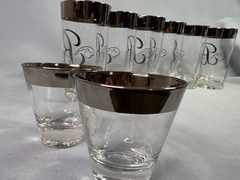 Platinum Rim Highball Glasses Monogram B Glastonbury-Lotus, Dorothy Thorpe Style
