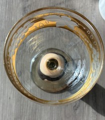 Vintage Figural Monk Friar Wine Goblet Ceramic Stem Gold Grape Etched Glass 5.25