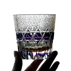 Edo Kiriko Hand Cut To Clear Star Crystal Whiskey Glasses Purple 12oz Drinkware