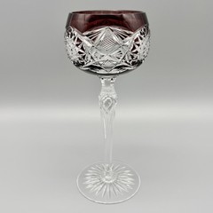 Amethyst Crystal Cut to Clear Starburst 8″ Air Bubble Stem Hock Wine Glass