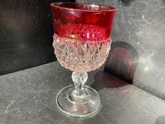 Vintage Indiana Glass Ruby Red Flashed Diamond Point Wine Water Goblet