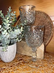 Vintage Libbey Ornate Hobstar Stem Footed Water 10 oz 7.25 in Goblets Lot of 2