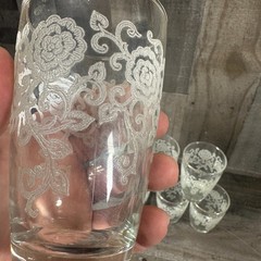 Set of 8 MCM LACE Highball Glasses White Stenciled Floral Lace Gold Trim