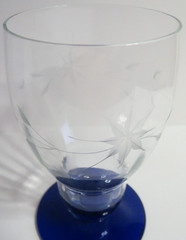 Weston WGL2 Gray Cut Floral Clear Bowl Cobalt Blue Foot Iced Tea Glass Chp