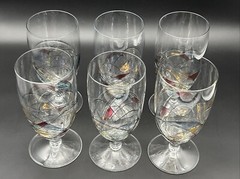 Set of 6 MILANO or SAGRATA Stained Glass Red Gold Blue 7″ Footed Iced Tea Glass