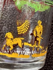 Hazel Atlas 1950s Pheasant Hunting Dog Tumbler Glass 5.25″ tall 12 oz