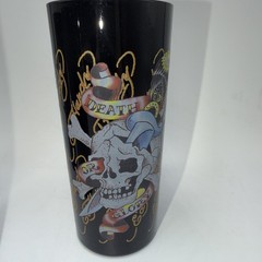 Set Of 3 Ed•Hardy Designs Black Glass Tumblers 5.75″ Tattoo Style Designs