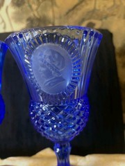 Vtg Fostoria Avon Cobalt Blue Glass George Martha Washington 8″ Set of 2 Goblets