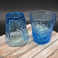 Morgantown Seneca Driftwood Crinkle Peacock Blue 6 oz Flat Tumbler Glass 2pc