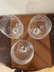 3 Vintage Bohemia Crystal Crystalex Queen’s Lace Wine Glasses Clear Etched