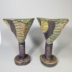 Whimsical Martini Glasses Art Studio Pottery Slab Hand Made Artistan Mardi Gras