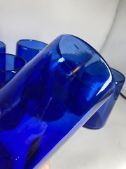 Cobalt Blue Tumblers Heavy Blow Glass Rough Pontil Set 7 No Chips