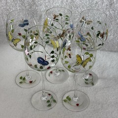 Lenox Butterfly Meadow Hand Painted Wine Glasses Water Goblets Set Of 5