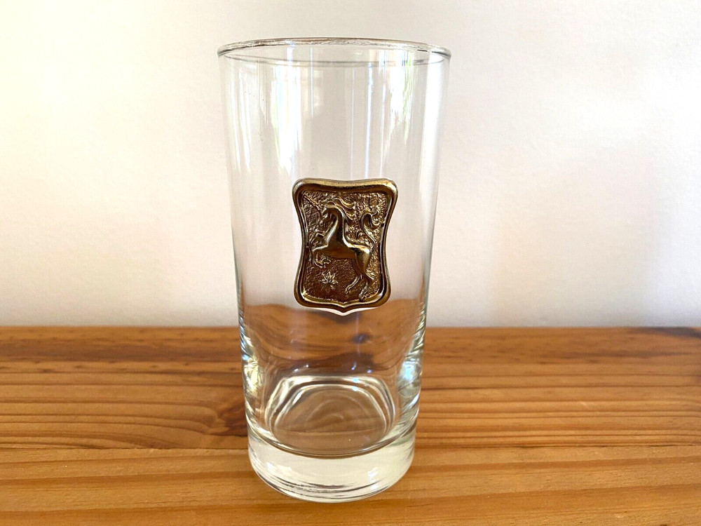 Vintage Libbey Glass Crown Collection Unicorn Gold Medalian Tumbler 5.5″ Height