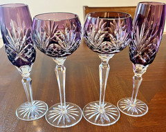Vintage Bohemian Amethyst Crystal Wine And Flute Glasses Hock Crystal