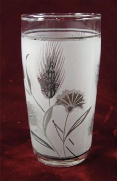Vintage Gray And Black Wheat & Flowers Flat Juice Glass White & Clear Color (O)