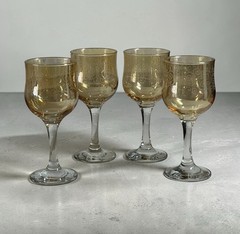 Set of 4 Wine Glasses Cristalleria Fumo Gold Etched Swirl Hand Made Italy VTG
