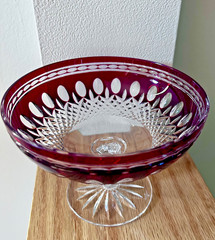 VTG Waterford Crystal Clarendon Ruby Red 6″ Compote Signed Cut to Clear Gift