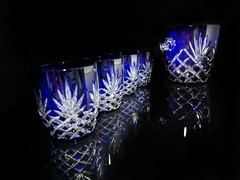 Faberge Odessa Cobalt Blue Ice Bucket with 4 glasses