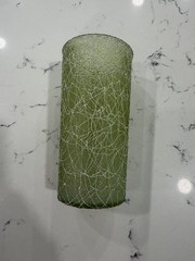 Vintage MCM Green Spaghetti Tumbler White Splatter Drinking Glass 5.75”