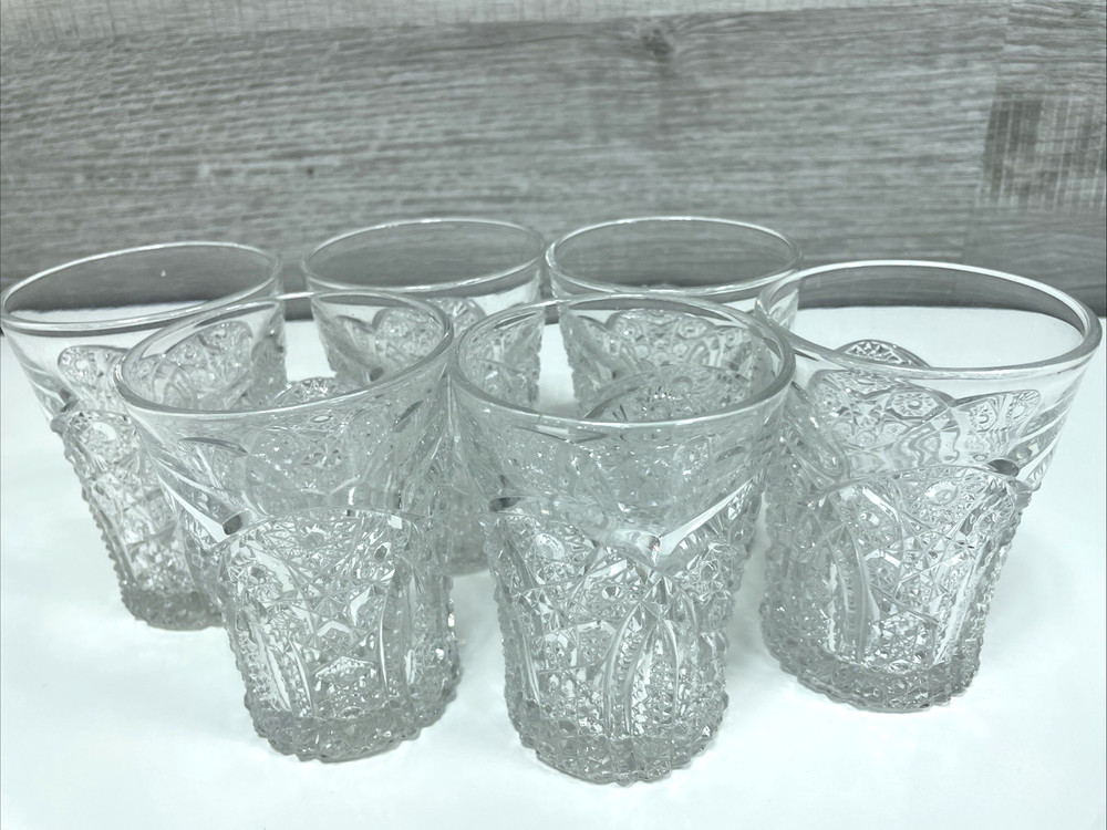 6pc EAPG McKee Toltec Clear Flat Tumbler Old Fashioned 4″ Pressed Glass USA MADE