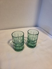 Vintage Anchor Hocking Green Tartan Glasses 4″ Lot of 2
