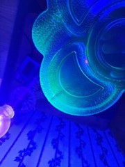 “By Cracky” Set Of 3 Crackle Uranium Glass Snack plates LE Smith 1930s