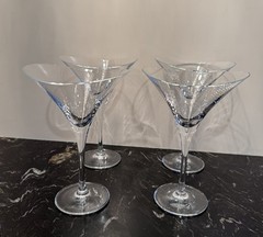 4 Vintage Hoya of Japan Handblown Abstract ‘Desire’ Crystal Martini Glasses 7.5”