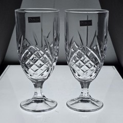 2 Shannon Lead Crystal Iced Tea Water Goblets Glasses 16 oz Godinger Dublin EUC