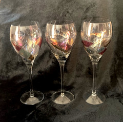 Set Of 3 Vintage Crystal Glasses In Swirl Pattern, Stained Glass Look