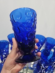 8 Footed Tumblers Glasses Cobalt Blue Seneca style Driftwood Casual Crinkle Blue