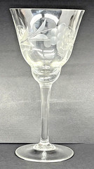 Vintage Etched Crystal Sherry Glass 5″ Floral Design Bubble Bottom Barware