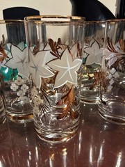 Vintage 1960s Gold & White Ivy Leaf Highball Glasses – Set of 6 Mid-Cent Barware