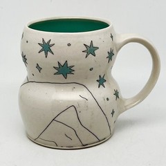 Michele Dross Ceramics Hand Made Art Pottery Mug Cup Woman In The Stars BluGreen
