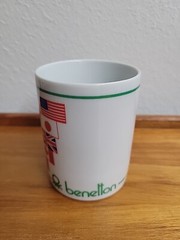 Vintage Benetton Tumbler Bathroom Cup Ceramic Flags Glass 3.5″ Small