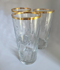 Tumblers Gold Rim Ribbed Inside Weighted Bottom – Set of 3 Clear Glass