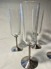 Italian Champagne Flutes Silver Plated Stem Glasses Barware Italy Set 4 Vintage