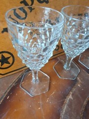Antique Glasses Fostoria American Hex Foot Water Wine Goblets Set 4