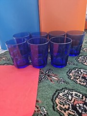 Vintage Libbey Crisa Colbalt Blue Tumbler Glass 4.2″ Tall Set of 7