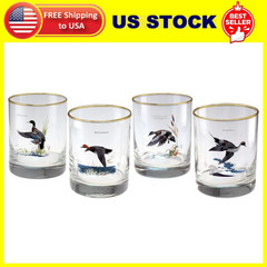 22k Gold Rim Waterfowl DOF Double Old-Fashioned Glasses, 13.5-Ounce, Assorted Se