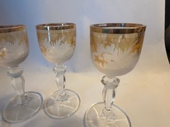 4 AURUM CRYSTAL Cordial Glasses Bohemia Intaglio Cut Crystal – Amber, Iridescent